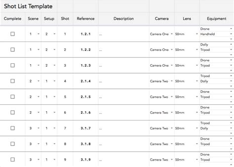 Shot List Template Google Docs