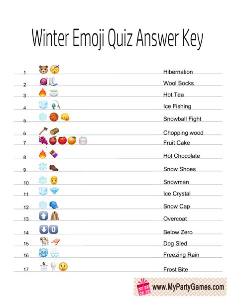 Free Printable Winter Emoji Quiz with Answer Key