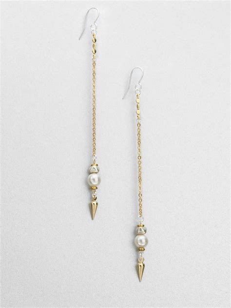 Bing bang Pearl Pendulum Chain Earrings in Gold | Lyst