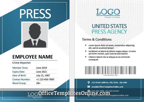 Press Reporter ID Card Template for MS Word Father's Day Card Template ...