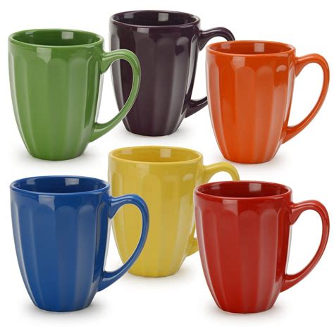 Signature Housewares Assorted Colors Fluted Mugs (Set of 6) (6 Piece ...