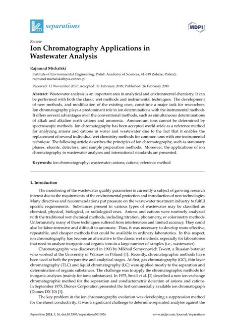 (PDF) Ion Chromatography Applications in Wastewater Analysis