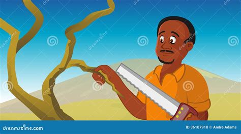 Man cutting tree stock vector. Illustration of cutting - 36107918