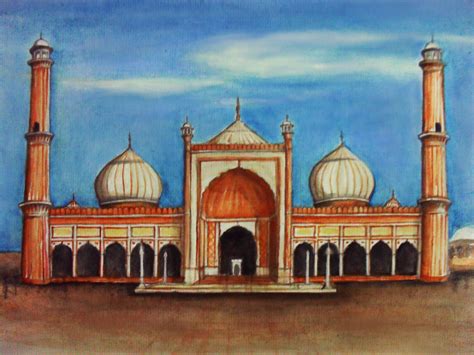 Water Color on Paper a3 Masjid Jami India | Islamic art, Art inspo ...