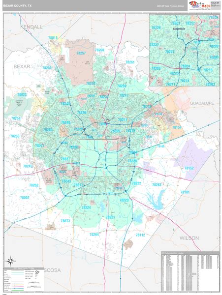 Bexar County, TX Wall Map Premium Style by MarketMAPS