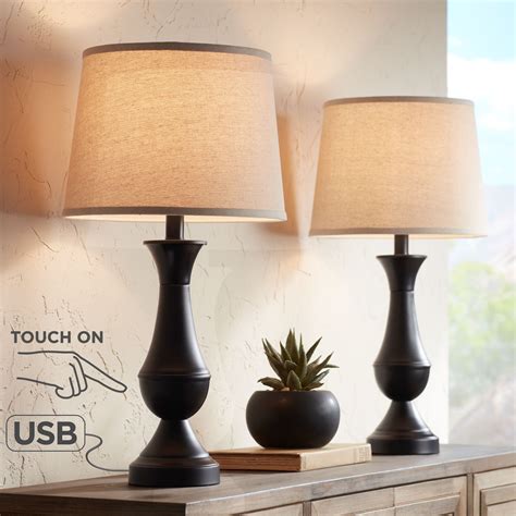 Regency Hill Traditional Table Lamps Set of 2 with Hotel Style USB ...