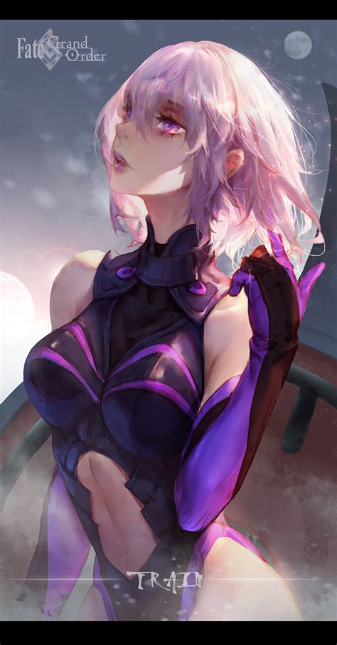 big boobs, short hair, belly button, purple hair, Fate series, Fate ...