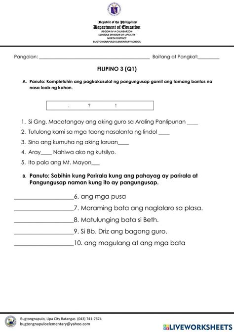 Tamang Bantas- Parirala at Pangungusap worksheet | Worksheets, Save