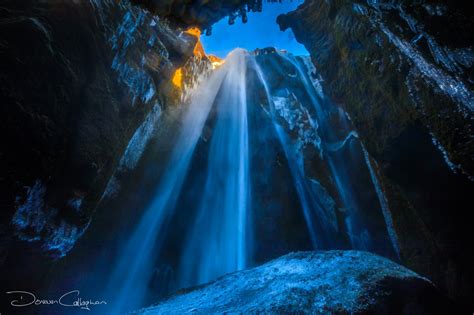 Waterfall inside cave Gljúfrabúi Iceland, Iceland