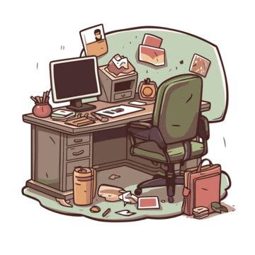 Messy Desk Vector, Sticker Clipart Cartoon Illustration Of A Messy Desk ...