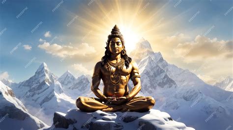 Premium Photo | God Shiva meditating himalayas with beautiful sun on ...