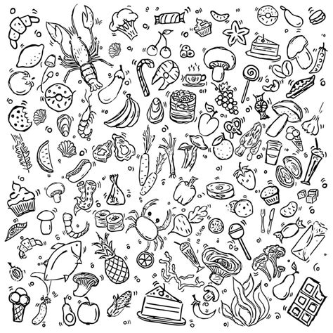 Set of icons on the theme of food. Food vector. Doodle vector with food ...