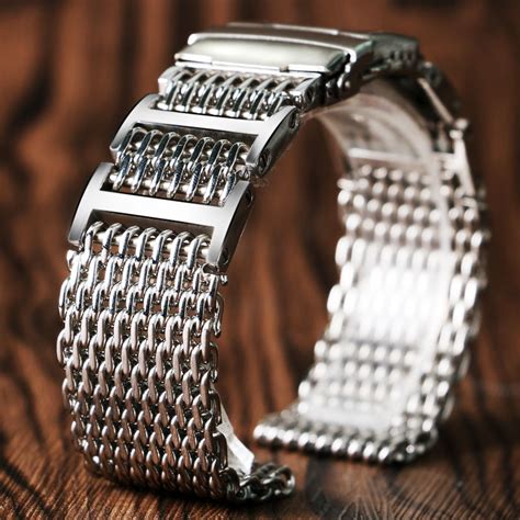 20/22/24mm Silver Stainless Steel Bracelet Shark Mesh Watch Band Wrist ...