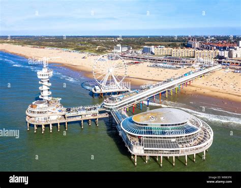 Aerial view of beach and Pier of Scheveningen, Den Haag, The Hague ...