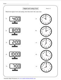 Printable Clock Worksheets