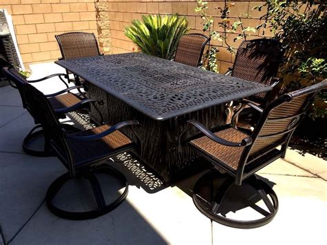 Propane Fire Pit Table Set 7 Piece Cast Aluminum Patio Furniture Dark ...