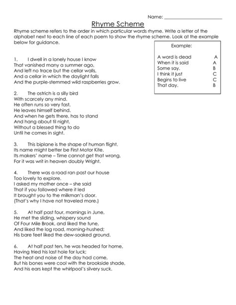 Rhyme Scheme Worksheet