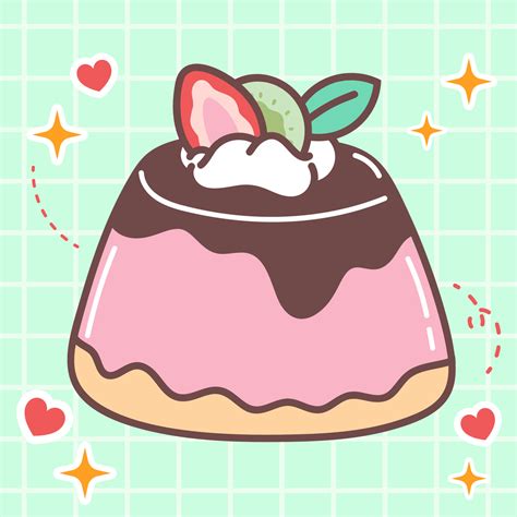 kawaii comida dibujos animados de fresa pudín ilustración. vector icono ...