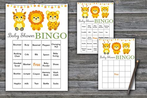 Jungle animals baby shower bingo cards,Safari animals bingo cards ,60 ...