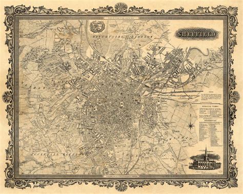 Sheffield map Old city map archival reproduction Vintage | Etsy