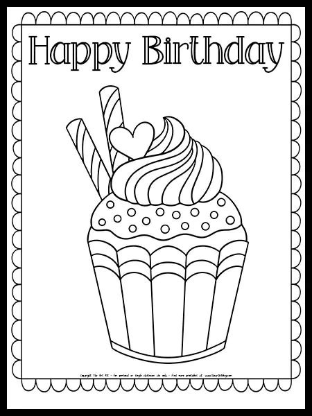 Happy Birthday Cupcake Coloring Page {FREE PRINTABLE!} - The Art Kit