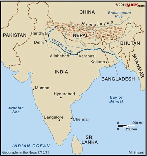 This picture shows the location of the Ganges river, in India. | Ganges ...