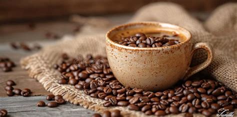 A Coffee Cup with Coffee Beans on Top Stock Photo - Image of caffeine ...