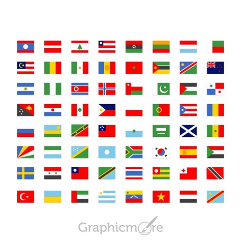 64 Simple National Flag Icons Set Design Free PSD Download