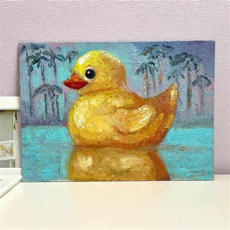 Duck Painting Oil Original Art Yellow Rubber Toy Animal Wall Art - Etsy