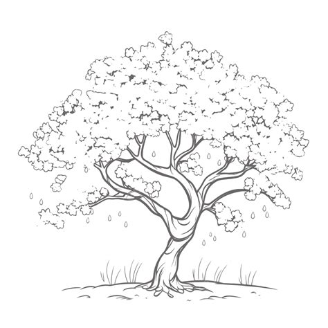 Tree With Leaves Is Drawn Outline Sketch Drawing Vector, Leaves Drawing ...