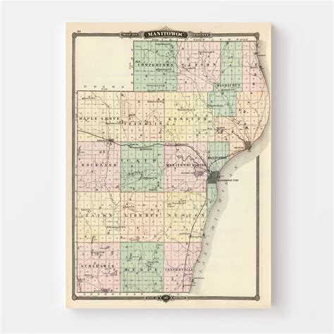 Vintage Map of Manitowoc County, Wisconsin 1878 by Ted's Vintage Art