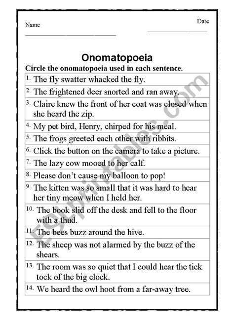 onomatopoeia worksheet 1 answers - sounds of onomatopoeia worksheet ...