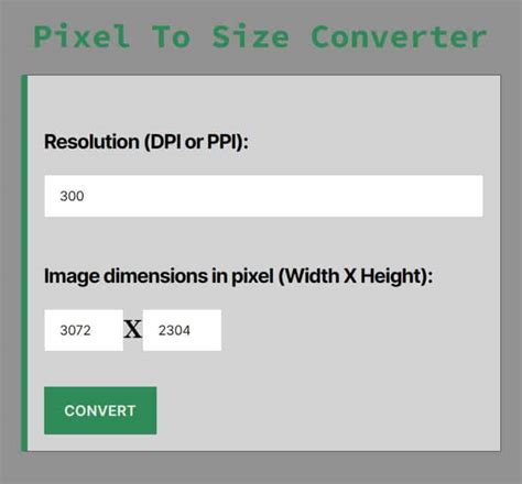 Pixel To Size Converter