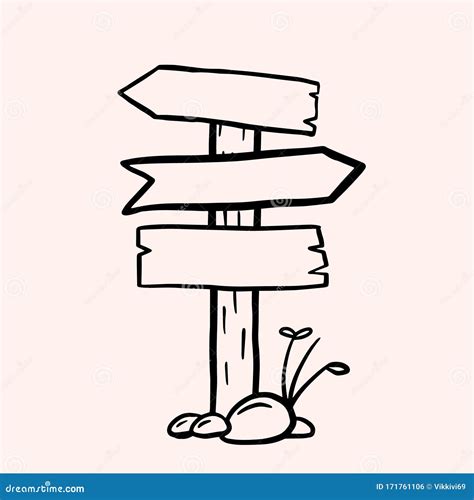 Road Signpost. Vector Linear Illustration. Doodle Style Drawing ...