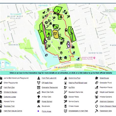 'High Park Attractions': Land uses in the park. Image credit: Base map ...