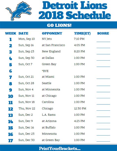 Detroit Lions Schedule 2023 Printable Pdf