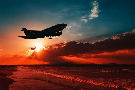 Airplane Flying Over Beach Shore Sunset 5k Wallpaper,HD Planes ...