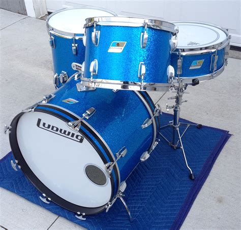 Vintage 1970s Ludwig Blue Sparkle Downbeat with Jazzfest - MKE Drum Co.