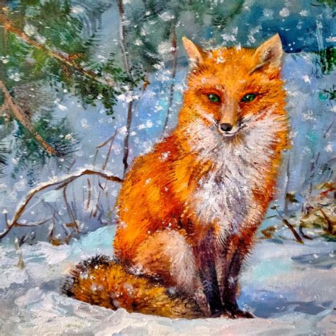 Fox Oil Painting Original Painting Animals Art Winter Forest | Etsy