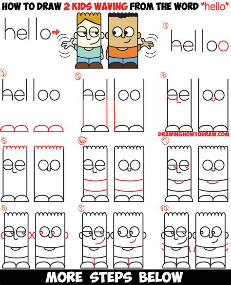 How to Draw 2 Cartoon Characters from the Word “hello” Easy Step by ...