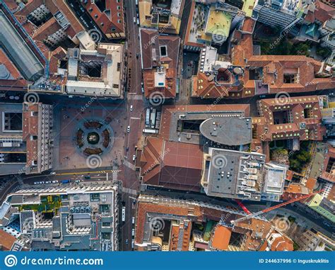 Aerial View of Piazza Duomo in Front of the Gothic Cathedral in the ...