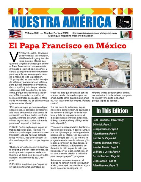 Nuestra América Magazine: NUESTRA AMERICA MAGAZINE FEBRUARY 2016, ISSUE # 7