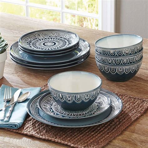 Better Homes & Gardens Teal Medallion 12-Piece Dinnerware Set - Walmart.com