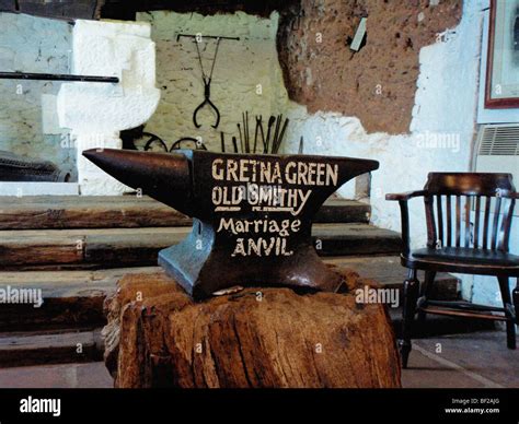 Gretna Green Old Smithy Marriage Anvil in the Marriage Room Stock Photo ...