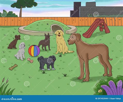 Dogs Playing at Park Illustration Stock Image - Image of park, dogs ...