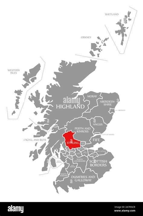 Stirling red highlighted in map of Scotland UK Stock Photo - Alamy