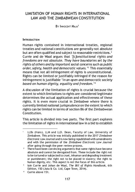 (PDF) LIMITATION OF HUMAN RIGHTS IN INTERNATIONAL LAW AND THE ...