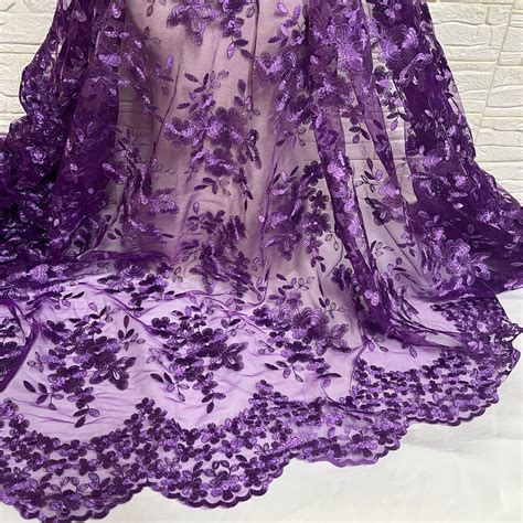 Purple Lace Fabric Floral Flower Embroidered Lace Fabric | Etsy