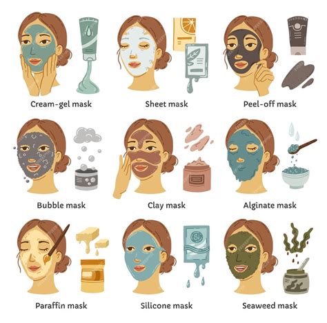 Premium Vector | Types of cosmetic masks for beauty routine vector ...