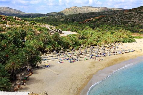 The exotic beach of Vai in Sitia of Crete, by the largest European palm ...